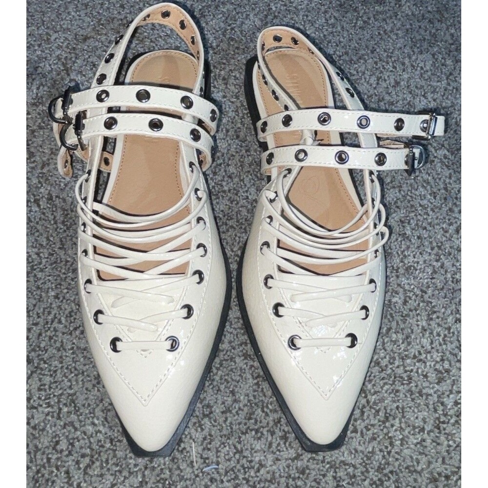 Steve Madden Graya Bone Grommet Buckle Lace Up Slingback Flats Womens 7.5